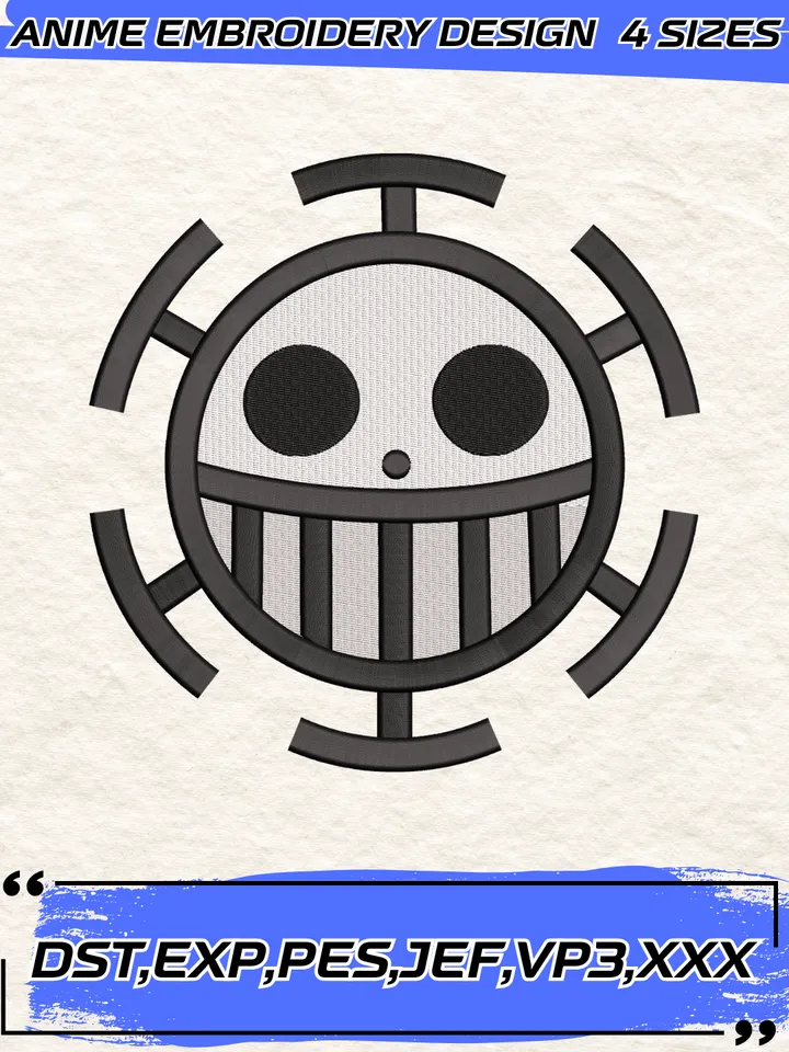 Trafalgar D. Water Law Jolly Roger Embroidery Design,One Piece Anime Embroidery Design,4 Sizes,Instant Download