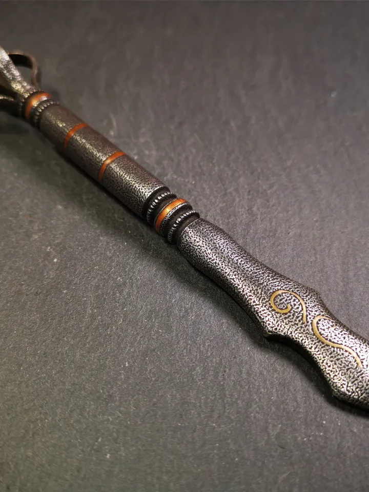 Gandhanra Handmade Tibetan Buddhist Ritual Implement - Kila -Dorje Phurba,Made of Cold Iron inlaid with Copper,5.1"