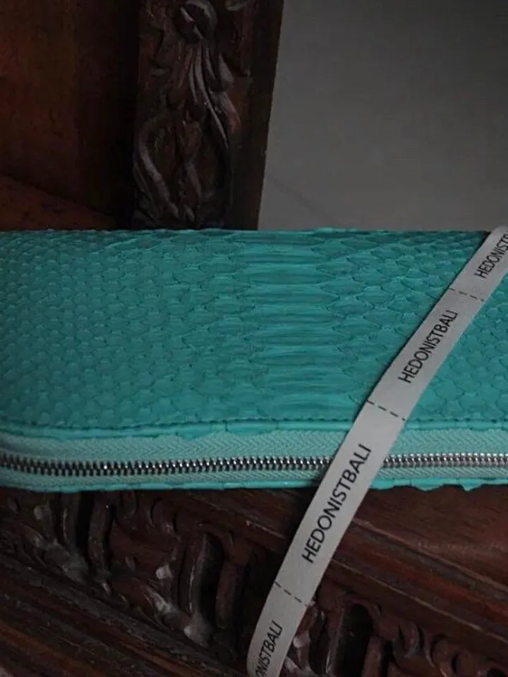 Turquoise Genuine Python Unisex Wallet | Blue Leather Wallet Handmade | Snake print Accessories | Tiffany colour Woman Wallet Exotic Leather