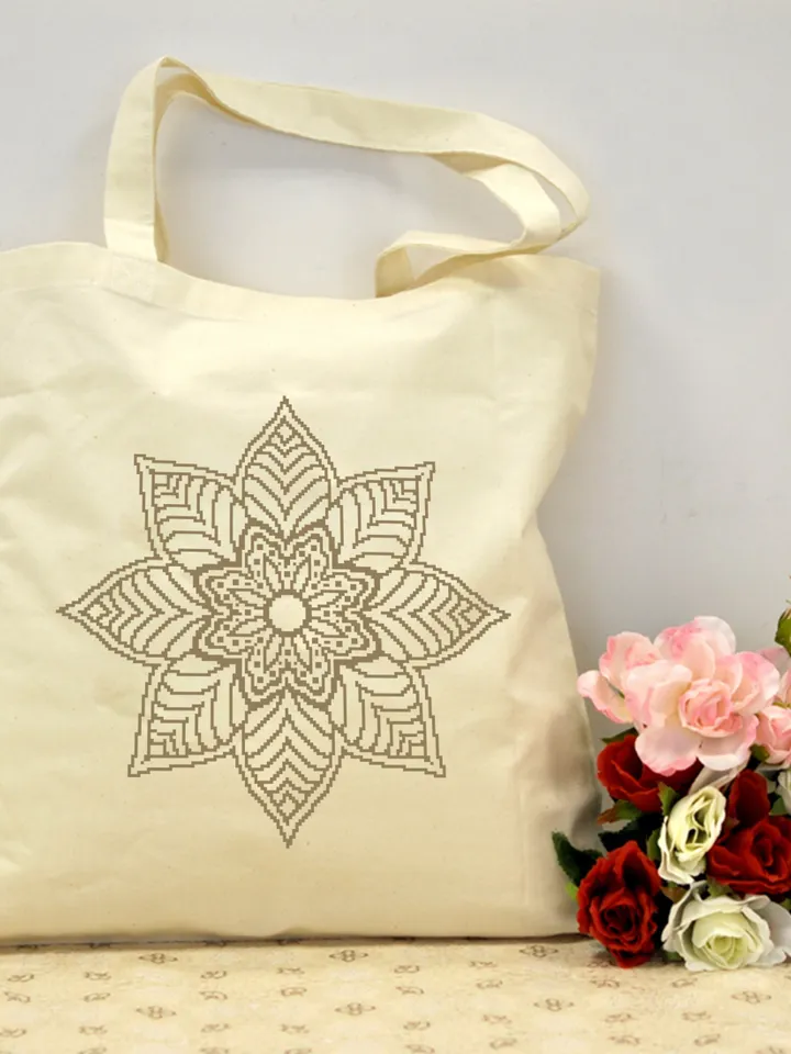Mandala cross stitch pattern download PDF, Flower mandala pattern PDF, Floral ornament cross stitch chart, Monochrome hand embroidery #M182
