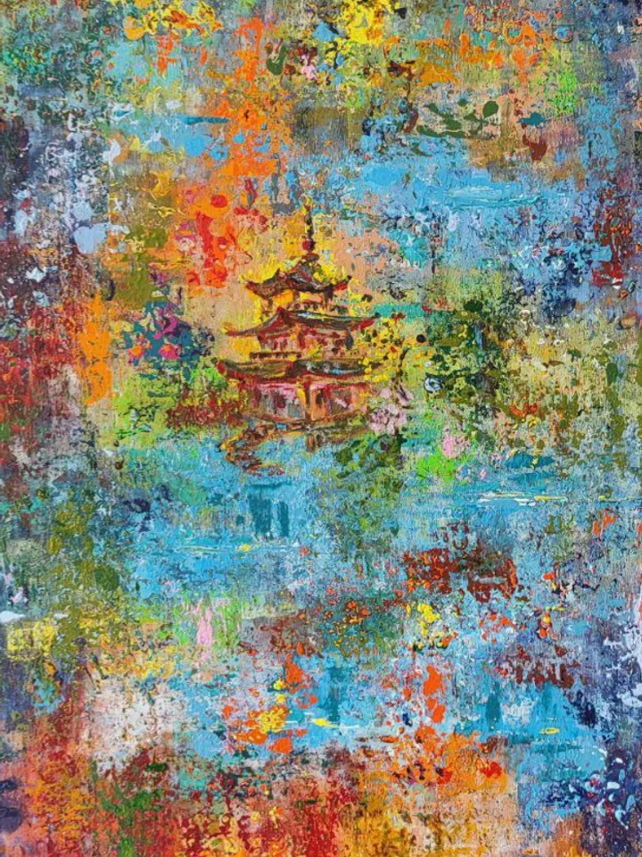 "Autumn in the mountains" acrylic painting on canvas 50х100cm (20x40 inch)