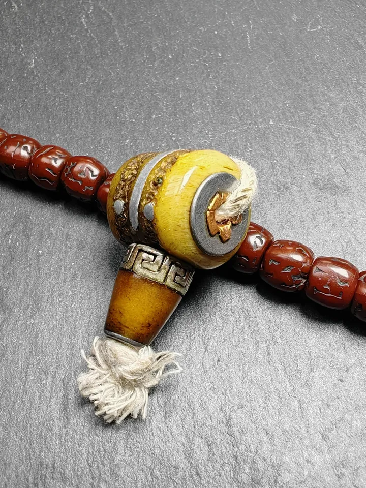 Gandhanra Tibetan Yak Bone Carved Guru Bead,T-drilled 3-Hole Connector Bead for Prayer Bead,Mala Accessories