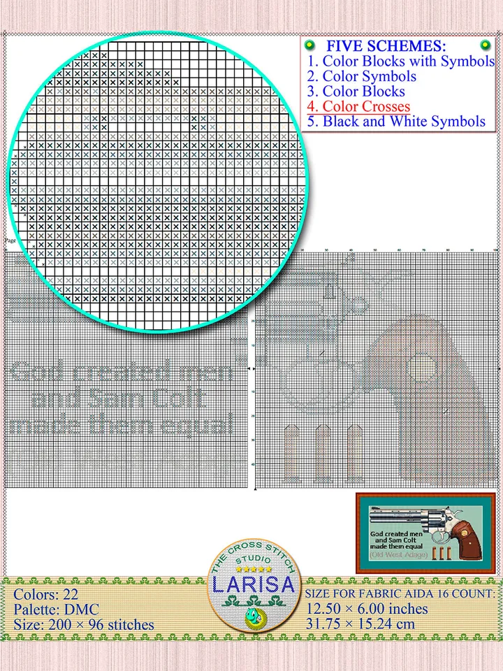 Revolver Cross Stitch Pattern | Colt Python | Pistol