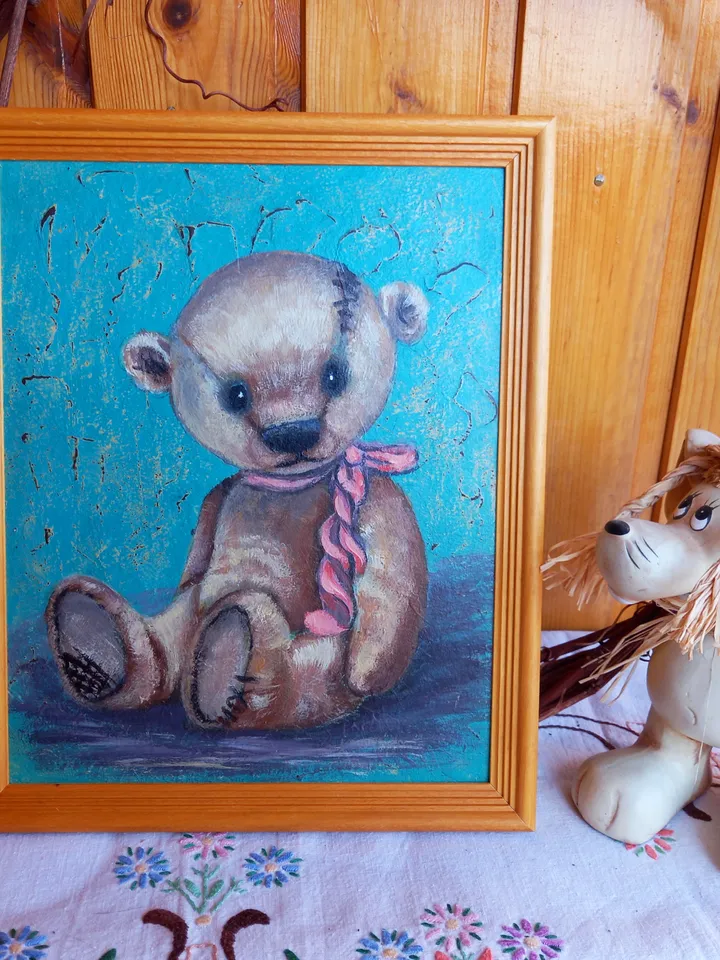 Teddy bear original oil painting 20x25 cm
