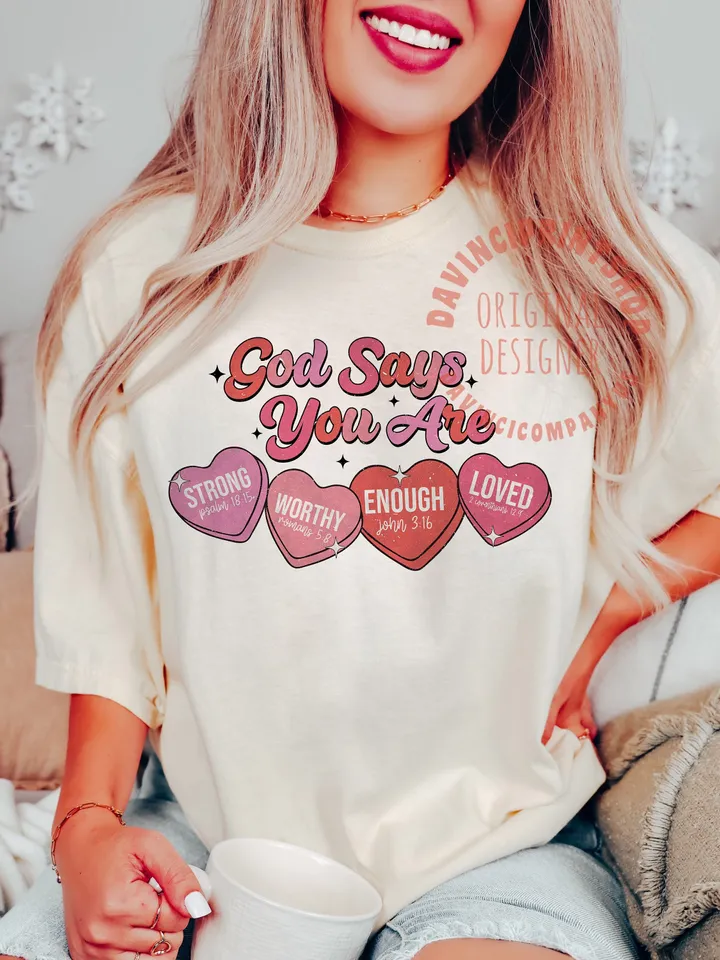 God says you are Valentine png, Candy hearts png, Christian valentine png, Retro Valentines png, Valentines bible verse, love png, png files