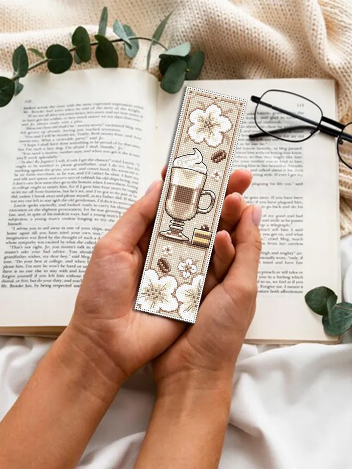 Coffee bookmark cross stitch pattern PDF download Coffee cross stitch chart, Bookmark pattern digital PDF, Coffee lover gift, Latte  #B373