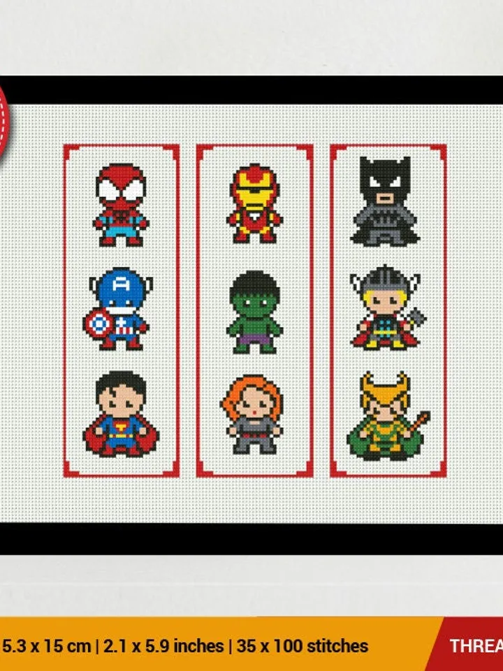 SuperHero  3 Bookmarks Set Cross stitch pattern | Embroidery Pattern | Instant Download | Embroidery Designs