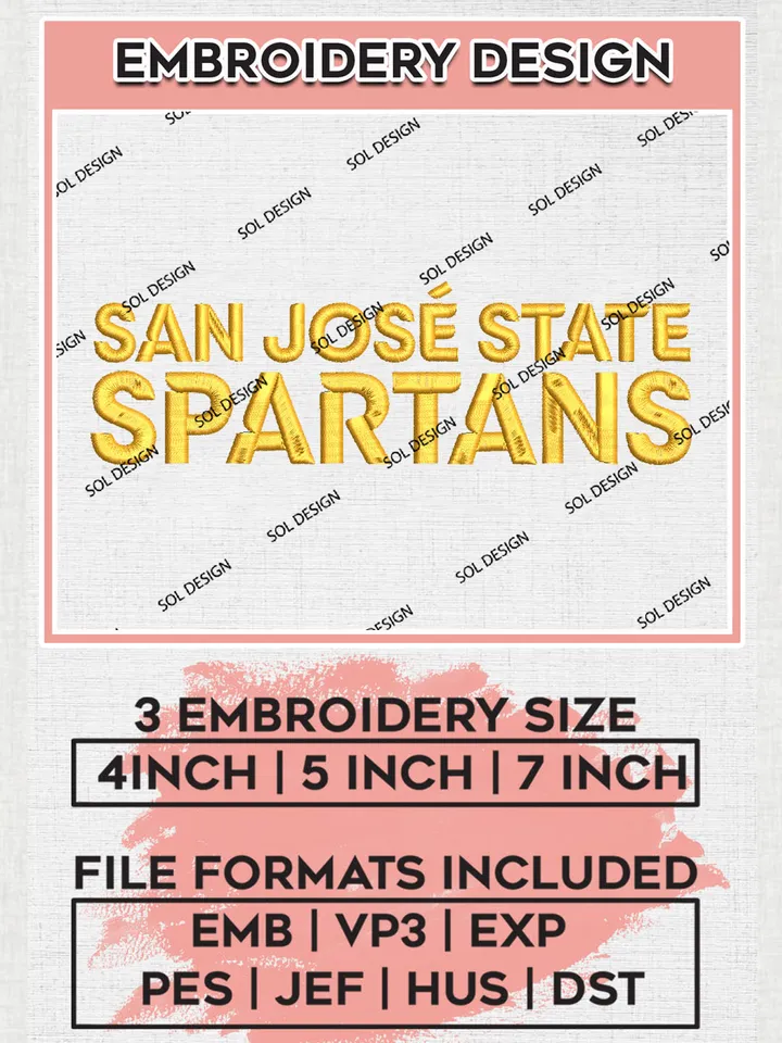 San José State Spartans Team Word Logo Embroidery Design Files, NCAA San José State Spartans Machine Embroidery, NCAA Teams, 3 sizes, NCAA Machine embroidery designs, Digital Download