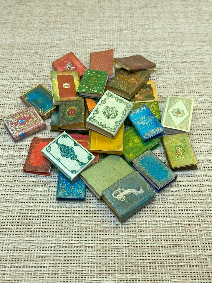 A set of books for filling bookcases in scale 1:12. Imitation books. Handmade. Dollhouse miniature. 30 books.