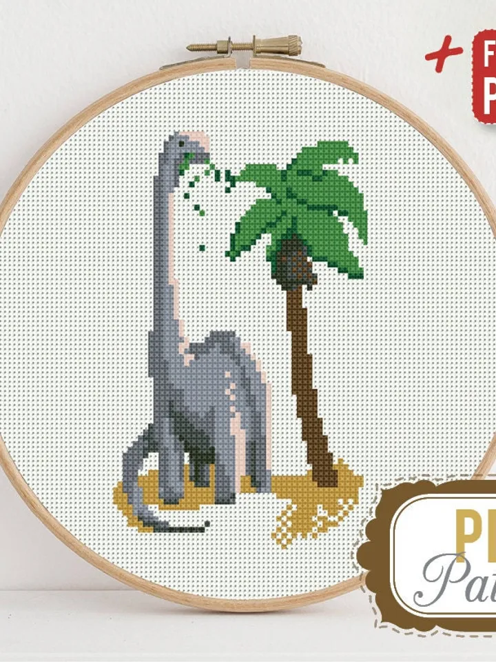Dinosaur Cross stitch pattern Funny Palm Animal Dino Grey Cross stitch pattern PDF Format Instant Download Home decor Modern