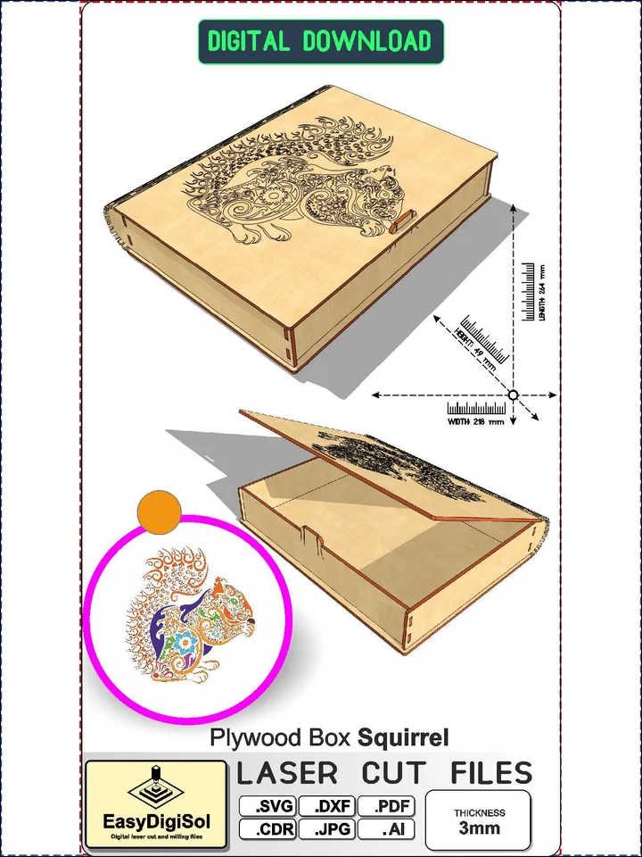 Wooden Gift Box Squirrel Template for Laser Cutting Instant Download