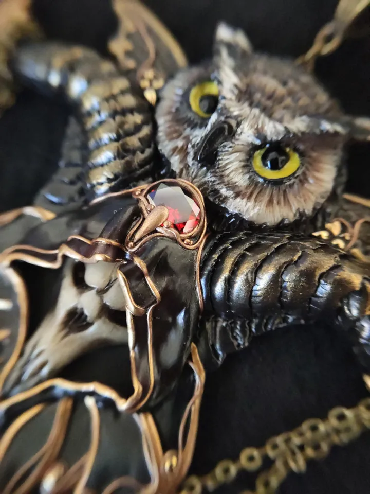 Art Necklace Wise Owl, Gothic necklace Owl,Sculptural necklace