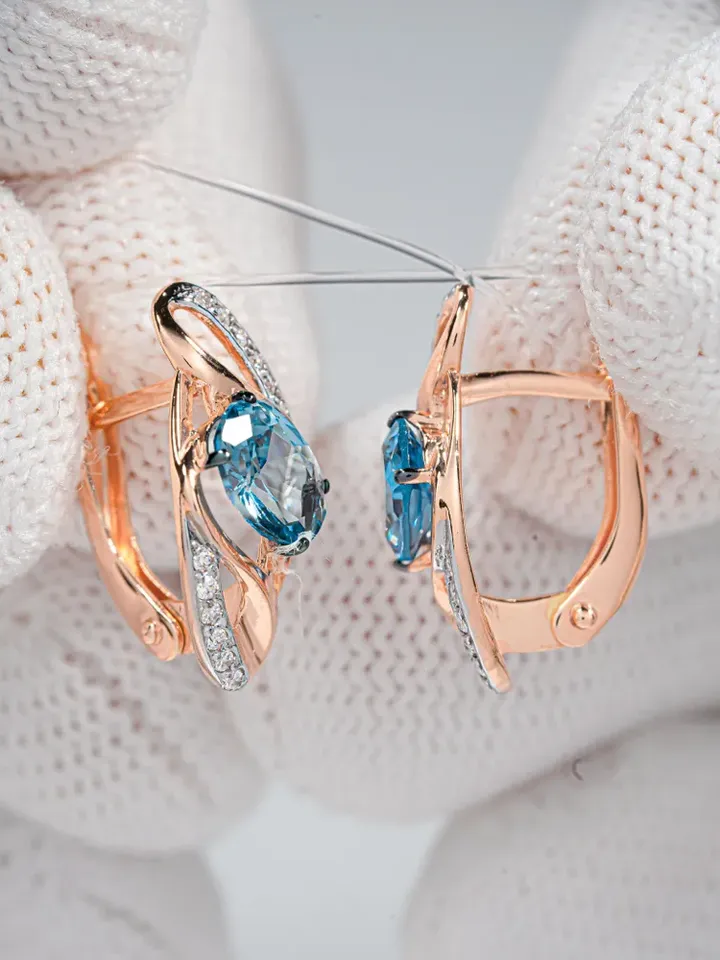Earrings jewelry Silver gold plated 925 assay value with aquamarine