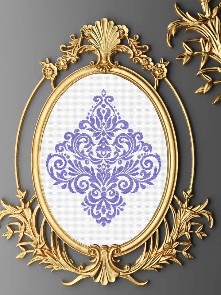Floral damask ornament cross stitch pattern PDF download Flower mandala cross stitch chart, Floral scroll, Damask pattern digital PDF #M252
