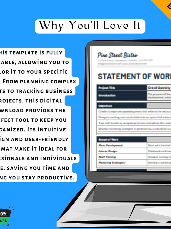 Restaurant Statement of Work Template, SOW Agreement Form, Restaurant Work Scope Document, Google Sheets Contract Template