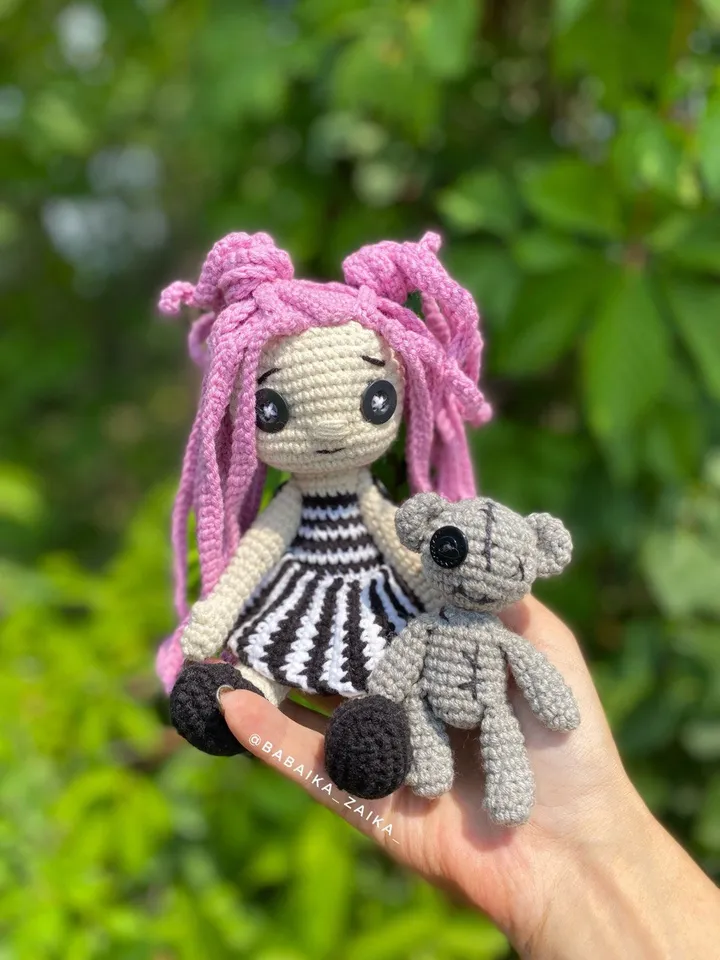 PDF Gothic Doll Crochet Pattern - PDF Amigurumi Pattern, Voodoo Doll, Halloween Cute Small Doll, Witch Doll Handmade, Crochet Creepy Toy