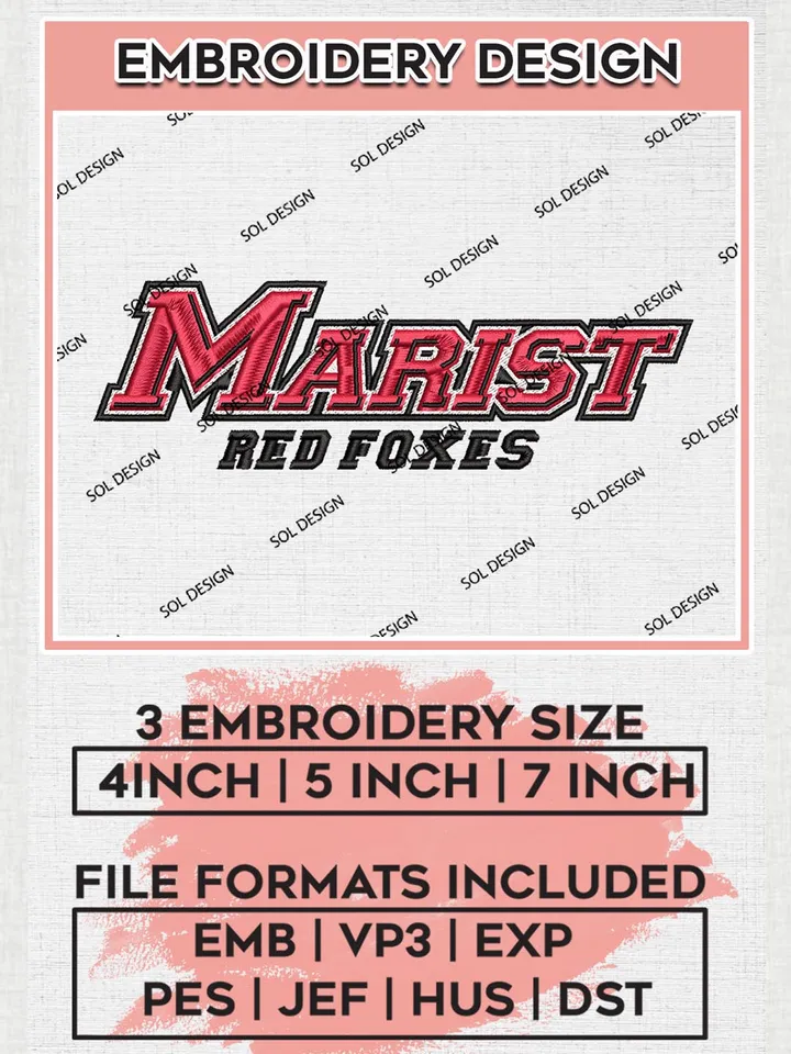 NCAA Marist Red Foxes Football Team Writing Logo Embroidery Design Files, NCAA Marist Red Foxes Machine Embroidery, NCAA Teams, Game Day, 3 sizes, NCAA Machine embroidery designs, Digital Download