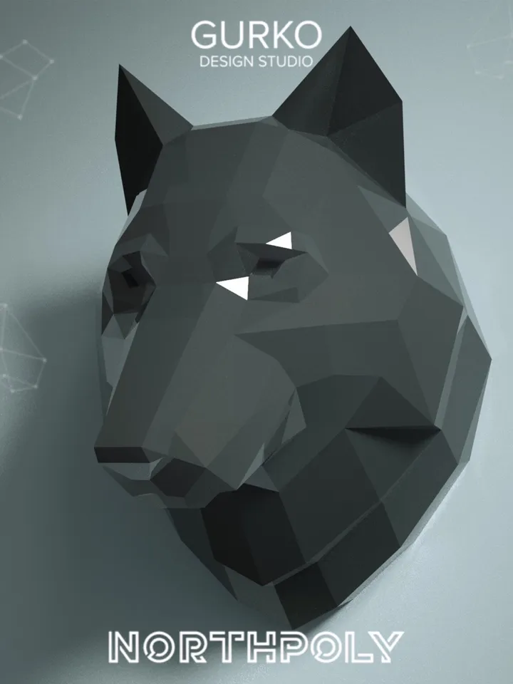 Wolf Head Papercraft, Digital Template, PDF Download, Gurko, Trophy, 3D Low Poly, Pepakura, DIY Origami, Paper Decor, DIY Gift