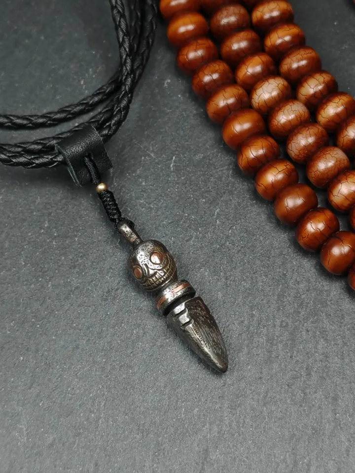 Gandhanra Handmade Skull Phurba Amulet,Kila - Dorje Phurba,Tibetan Budhist Ritual Implement Pendant,Made of Cold Iron,44mm