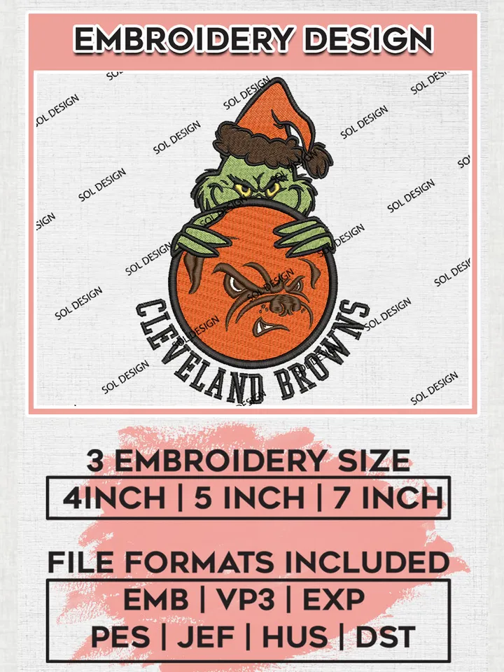 NFL Cleveland Browns Team x Grinch Holding Ornament Logo Embroidery Designs, NFL Browns Team Machine Embroidery Files, NFL Football Teams, 3 sizes, Grinch Machine embroidery designs, Digital Download