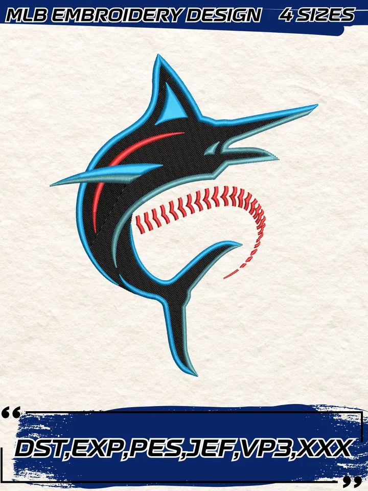 Miami Marlins Alternate Logo Embroidery Design,MLB Embroidery Design,Machine Embroidery Design File,4 Sizes, Digital Download