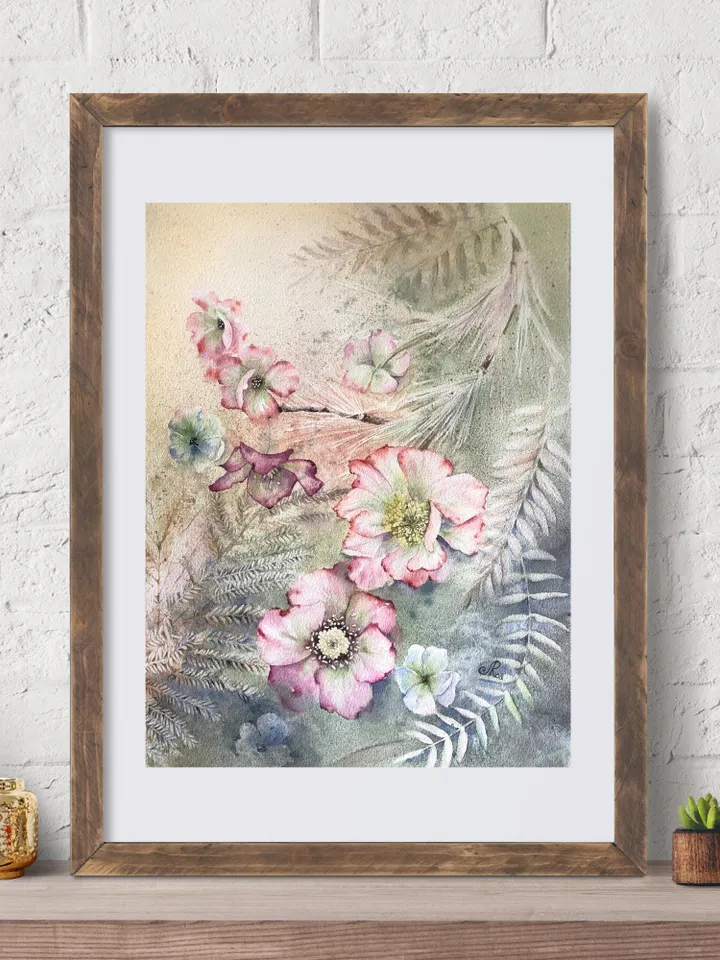 Wildflowers Original Painting Floral Watercolor Painting Neutral Beige Floral Art