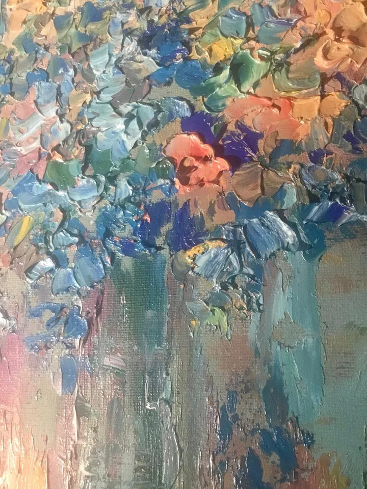 Original oil impasto style textured diptych, set of 2 impressionistic floral painting on canvas,oil painting wall art,unique gifts