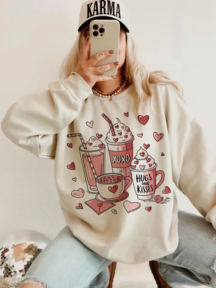 Coffee Valentine Png, Valentines Day, XOXO Hugs and Kisses Png, Digital Download, Valentine Graphics, Coffee Lover Png, Coffee Sublimation