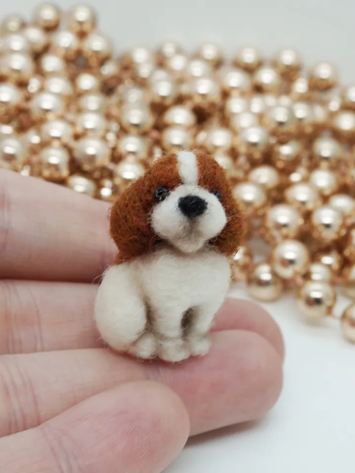 Tiny needle felted Cavalier King Charles spaniel, miniature dog, made to order