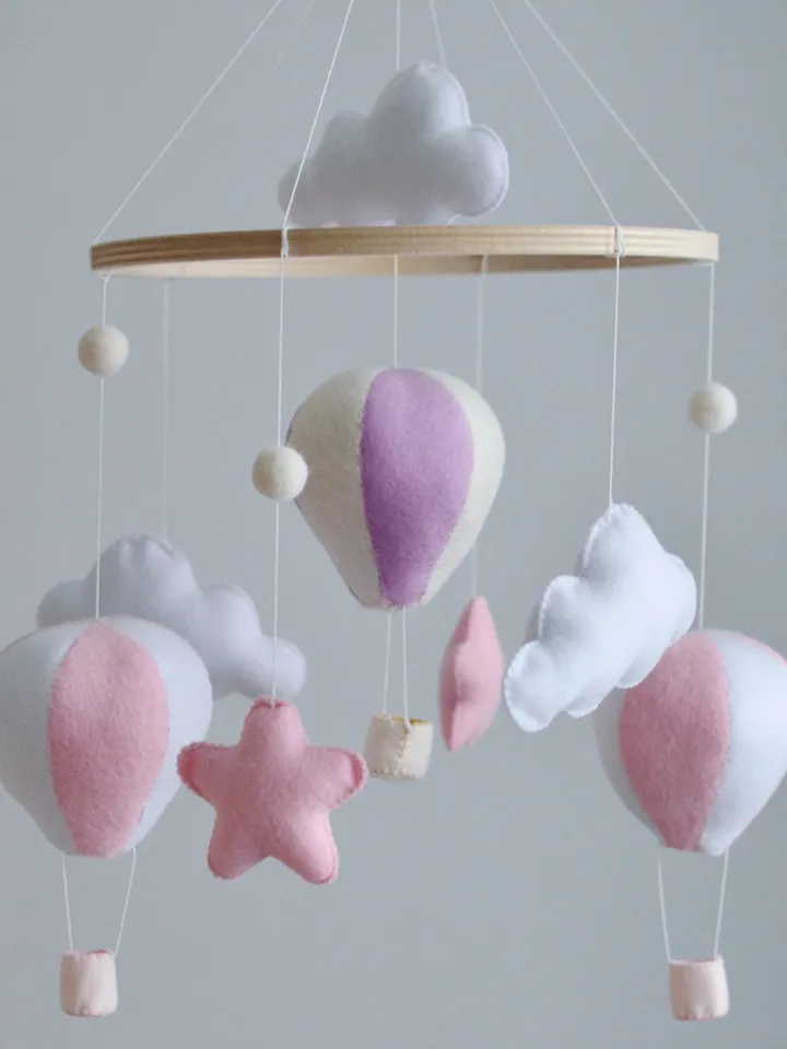 Hand sewn  baby mobile for nursery decor with Hot air balloons,clouds and stars