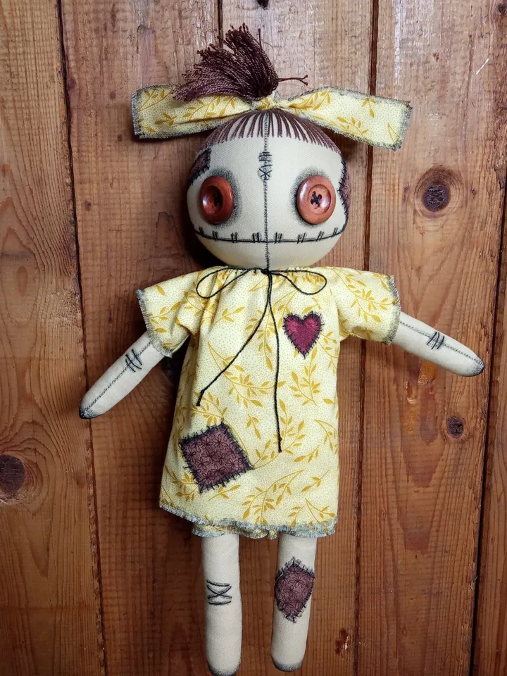 Handmade Doll With Button Eyes (Bright Yellow)