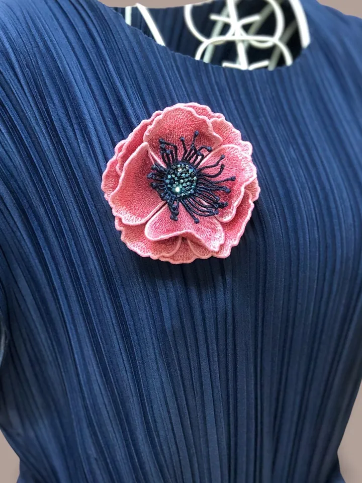 Poppy Brooch Hairpin FSL Machine embroidery design Digital embroidery pattern Free standing lace flower file