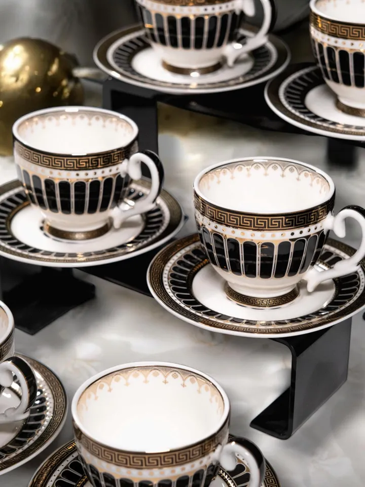 14K Genuine Gold Powder Porcelain Tea Cups And Saucers | Tea Cups Saucers Set | Gold Porcelain Set | Elegant Teaware | Gift For Tea Lovers