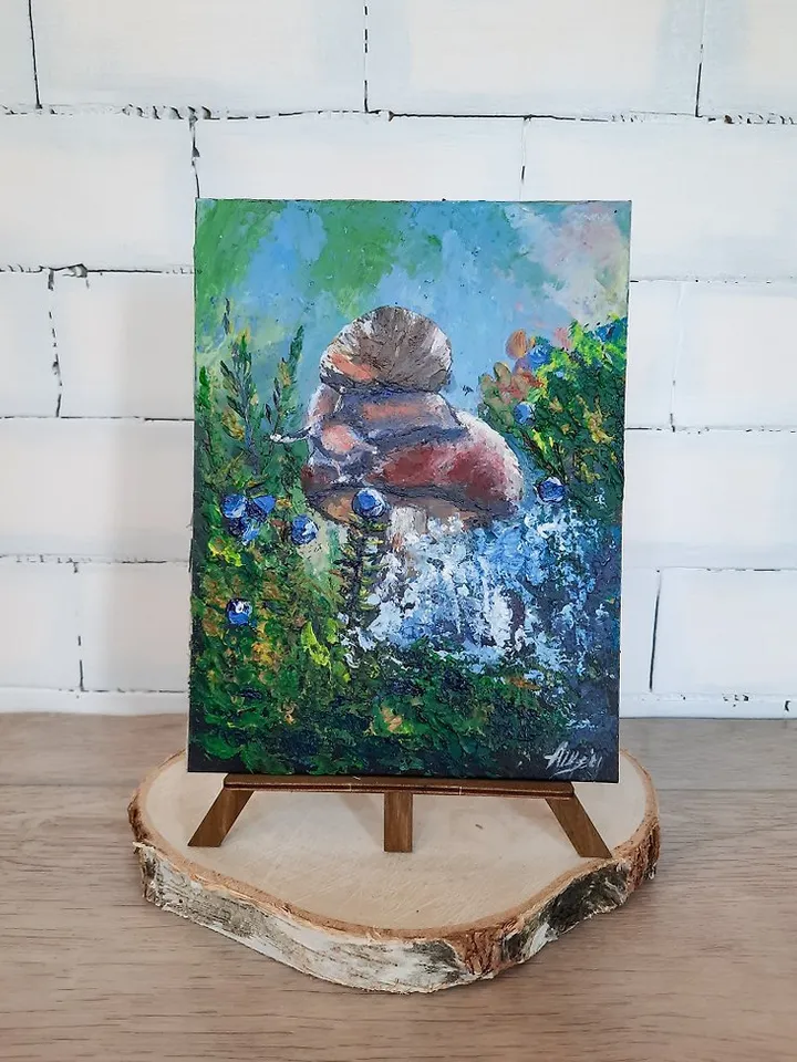 Snail painting Original acrylic painting Mushroom painting Forest landscape art
