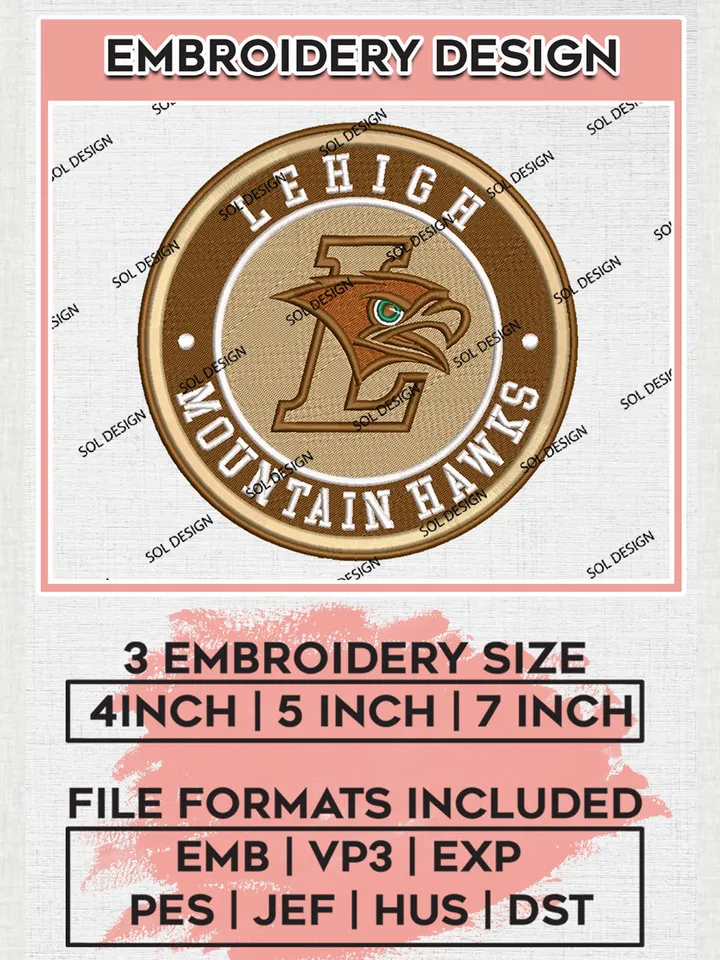 NCAA Lehigh Mountain Hawks Round Logo Embroidery, NCAA Lehigh Mountain Hawks Logo Embroidery files, NCAA Teams, Machine embroidery designs, Digital Download
