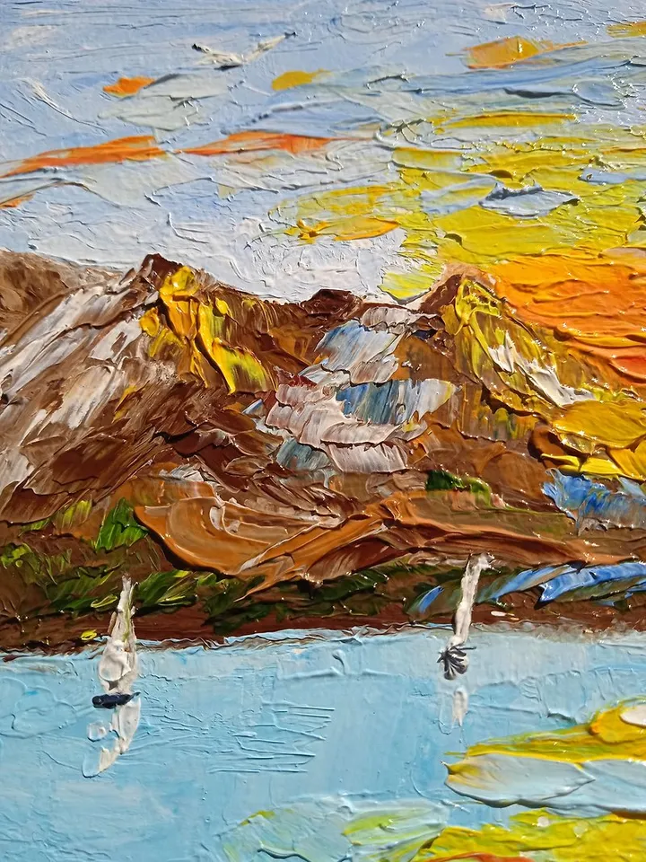 Sunset at sea Seascape Sailboats at sunset Orange sunset Original painting