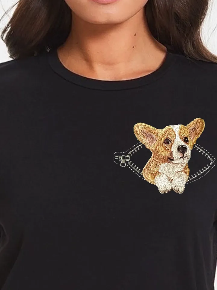 Corgi in a zipper pocket Miniature realistic machine embroidery design Pet design Dog realistic pattern corgi embroidery pattern