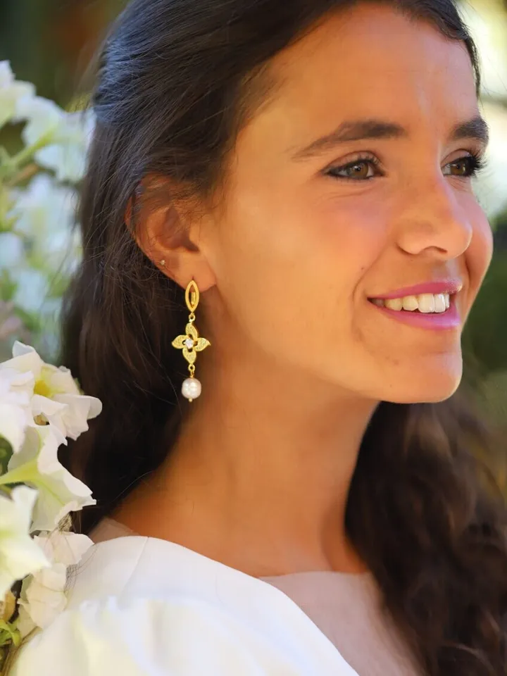 Freshwater Pearl Art Deco Wedding Earrings , Retro Floral Bridal Jewelry, Swarovski Wedding Earrings, Statement Floral Boho Wedding Earrings