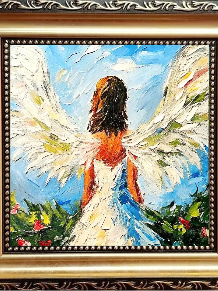 Angel Oil Painting Angel Wings Impasto Original Fine Art Woman Angel Wall Art Decor Christmas Gifts by ArtProkopaloSv