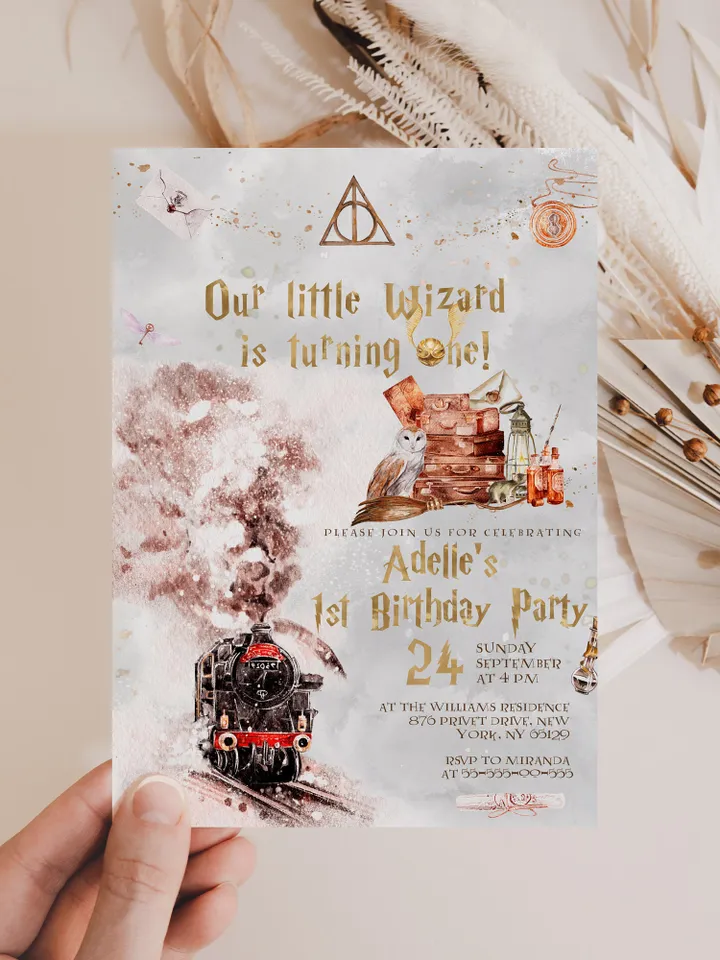 The Chosen One Invitation; Wizard Birthday Party; Magic School 1st Birthday Invitation Template; Editable Wizarding World Invitation; W8