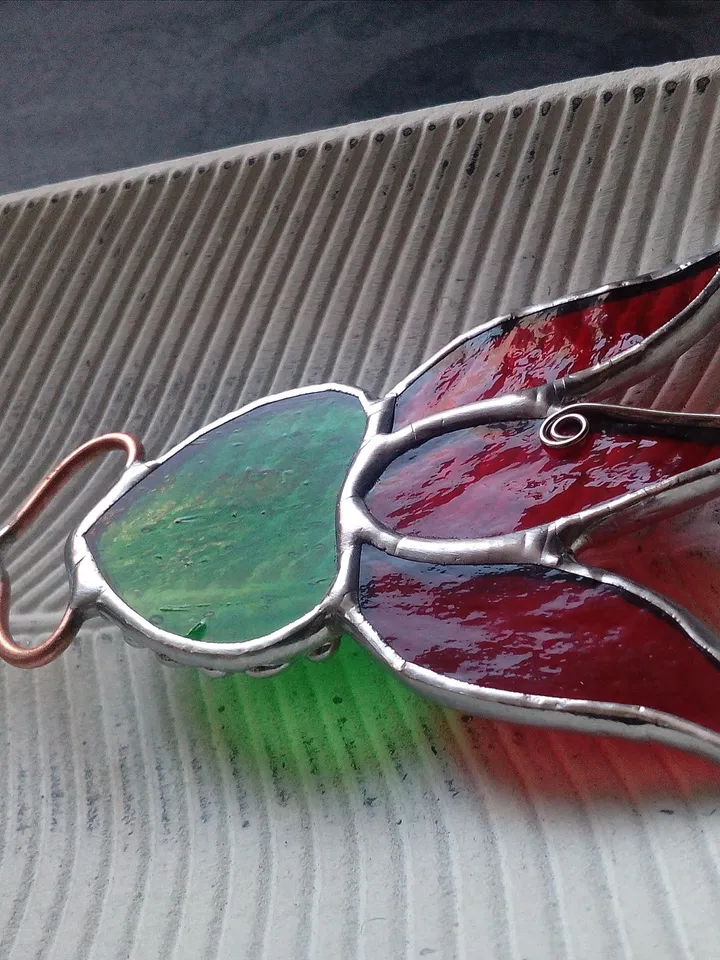 Garden art, Glass flower, Red flower, nature stained glass, Plant pot glass stake, Stain glass plant flower, Lotus stick
