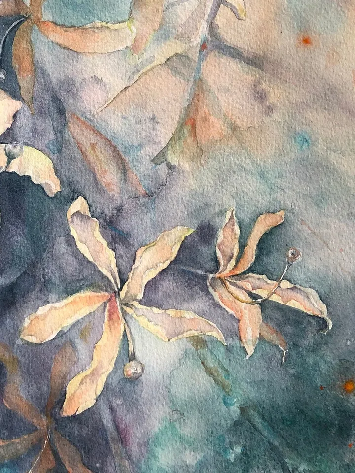 Flowers Original Painting Floral Watercolor Blooming Tree Painting