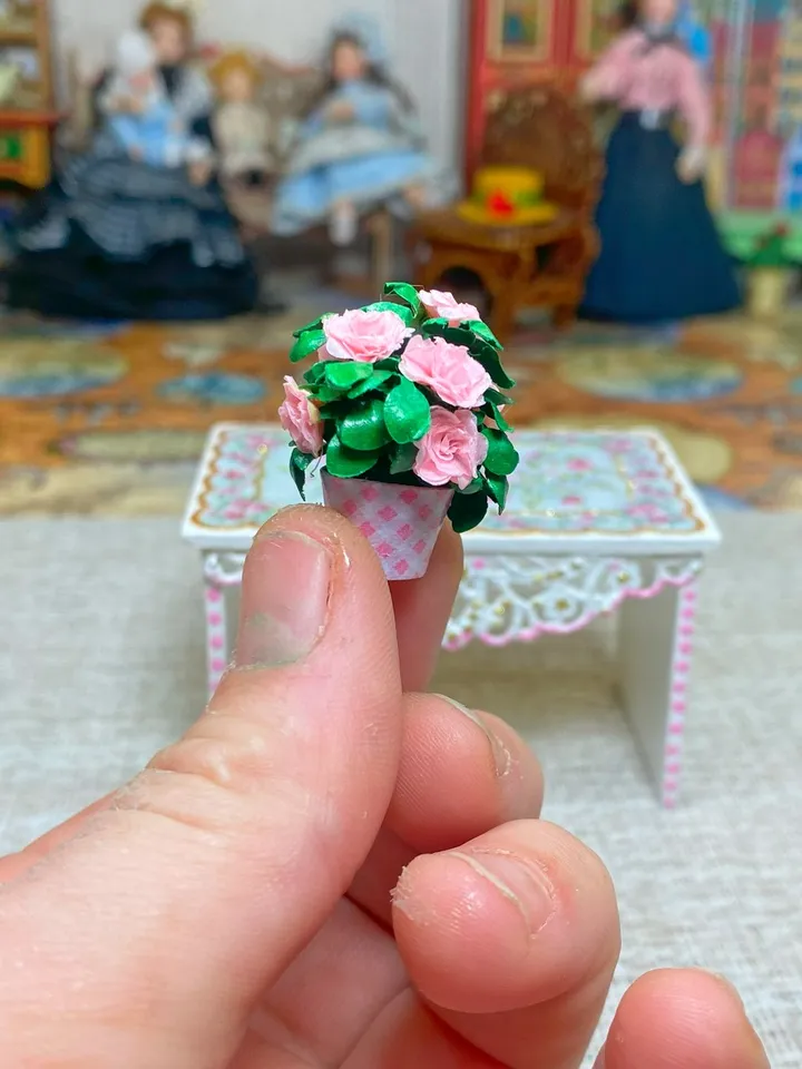 Flower in a flowerpot. miniature dollhouse. 1:12. Plant for a doll. Flowers for a doll.