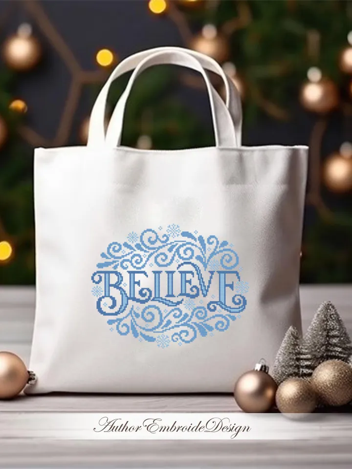 Believe christmas cross stitch pattern PDF download Believe cross stitch chart, Christmas pattern digital PDF, Christmas ornament #N158