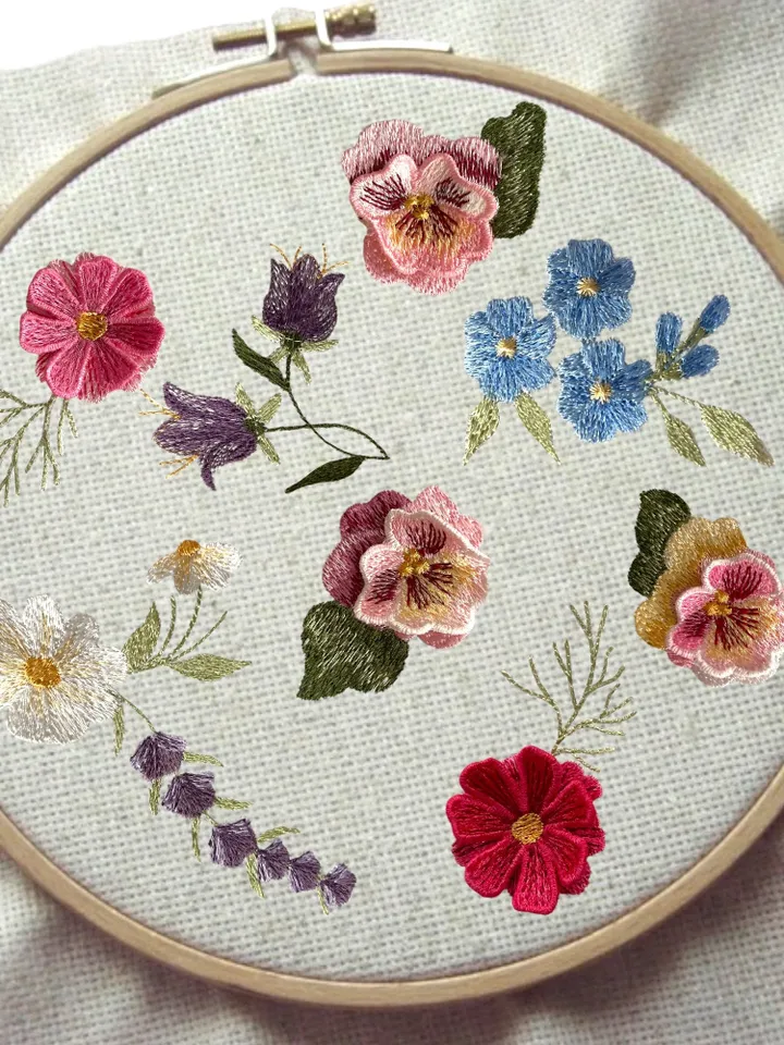 Set of spring flowers with 3D elements Floral pattern Flower machine embroidery design 3D floral motif 3D flowers digital pattern clothing