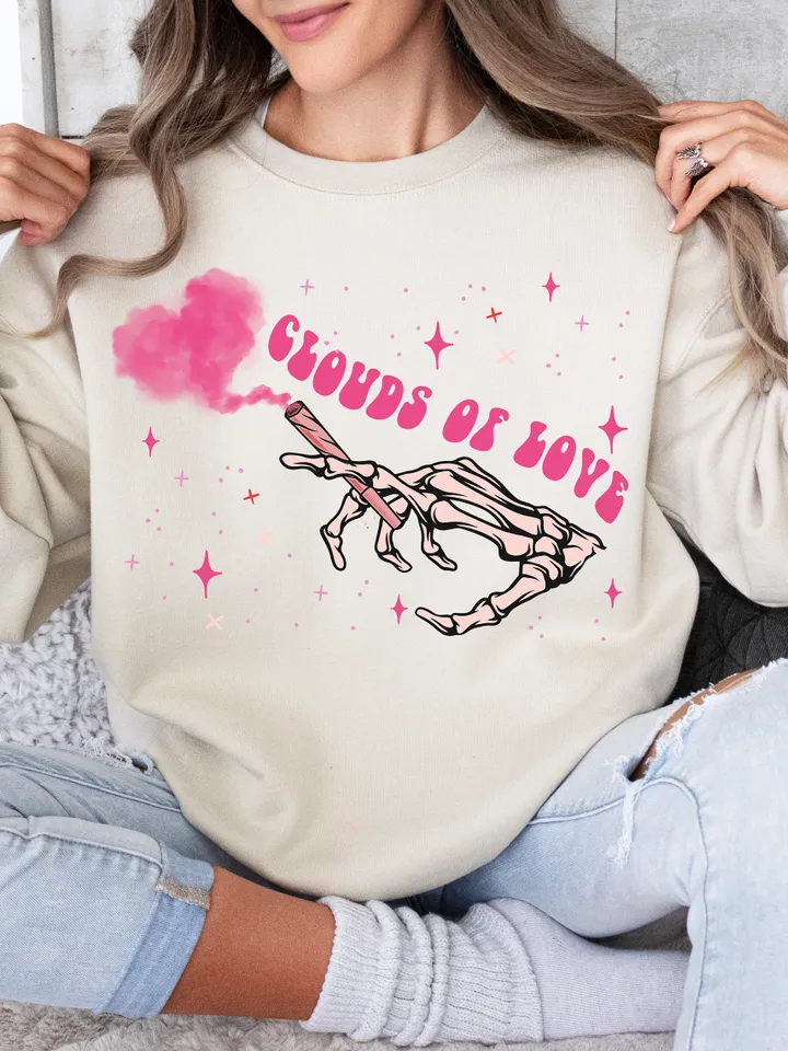 Clouds of Love PNG-Valentine’s Day Sublimation Digital Design Download-smoking png design, cigarette png, xoxo png, hearts png, vday png