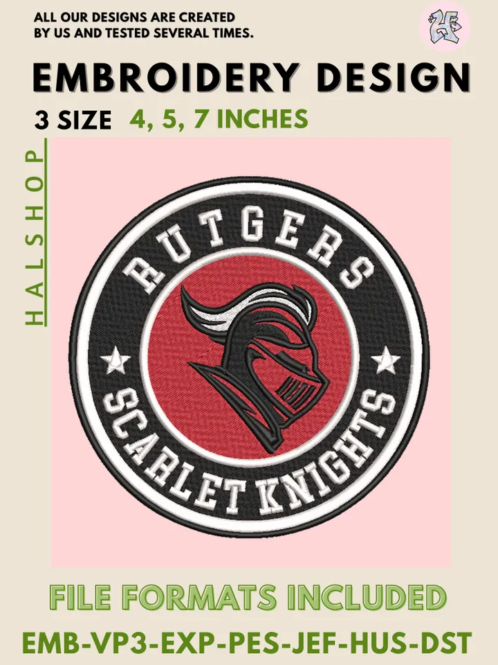 NCAA Rutgers Scarlet Knights Round Logo Embroidery, NCAA Rutgers Scarlet Knights Logo Embroidery Files, Machine Embroidery Designs, Digital Download