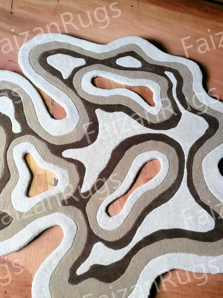 Irregular Amoeba Shaped Rug Hand-Tufted 100% Wool Handmade Area Rug Carpet for Home, Bedroom, Living Room, Kids Room, Custom Rug Also