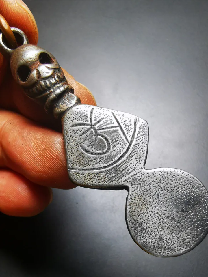 Gandhanra Vintage Skull Sītavana Phurba Amulet,Kila,Kilaka Pendant, Handmade Cold Iron Amulet