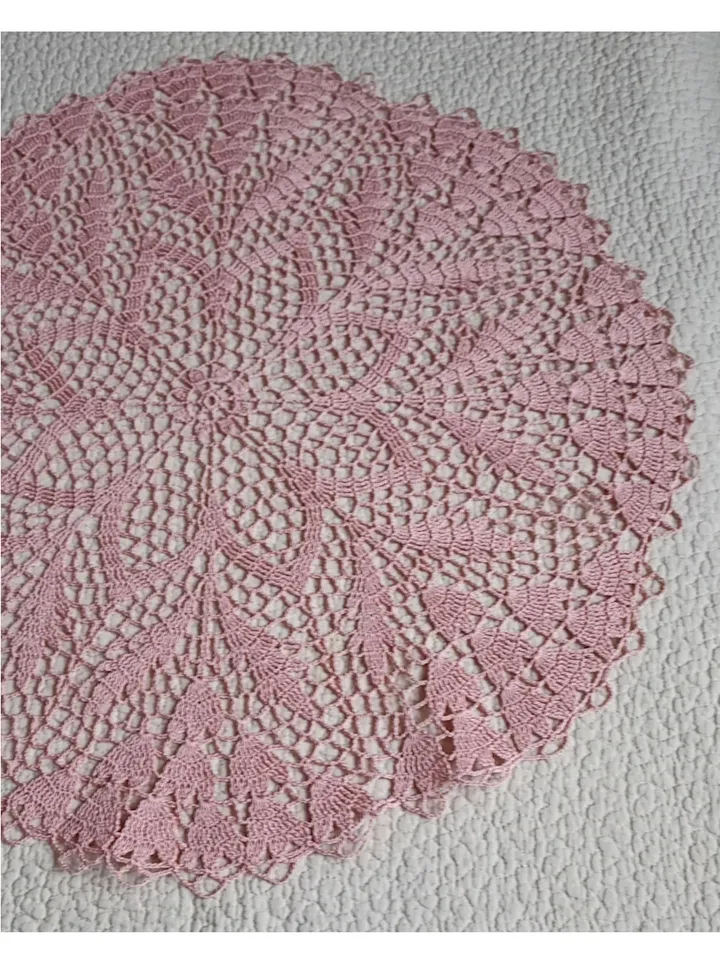 Hand crocheted large lace lacy salmon doily 21.65 inch